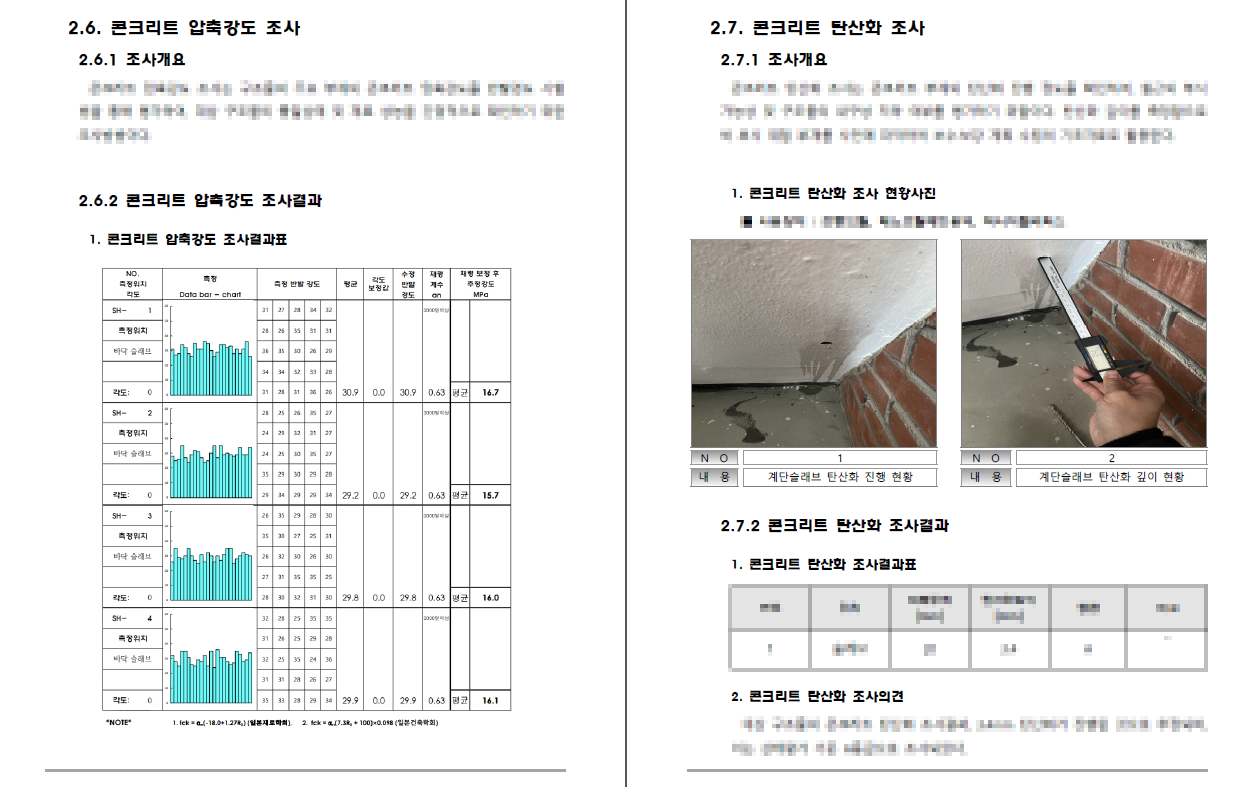 기존 주택 콘크리트 압축강도 반발경도 조사