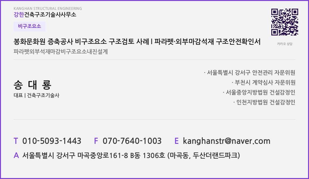 비구조요소 봉화문화원 증축공사 비구조요소 구조검토 사례 l 파라펫·외부마감석재 구조안전확인서